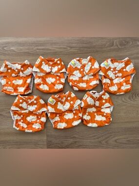 Orange Hippo Print Diaper Safari Baby Cloth Diaper Pocket Covers Set of 7